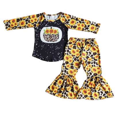 China Formal Babies Clothes Long Sleeve Bell Bottom Pant Suit With Sunflower Pattern High Quality Kids Clothing for sale