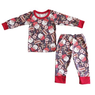 China Kids Formal Wear Long Sleeve Top With Santa Claus And Musical Instruments Print Pants Boutique Set for sale