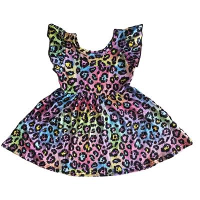 China Formal Baby Clothes Summer Colorful Leopard Print Pearl Ruffles Dress Girls Boutique Outfits for sale