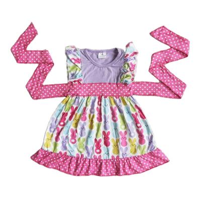 China Formal Baby Clothes Cute Pink Polka Dot Bunny Dress Girls Boutique Summer Outfits for sale