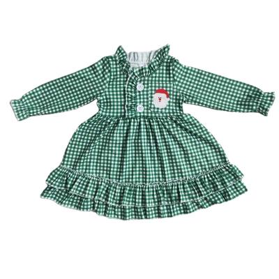 China Christmas Formal Baby Clothes Green Family Outfits Plaid Santa Nightdress Long Sleeve Two Piece Matching Pajamas for sale