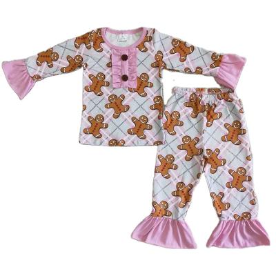 China Formal baby clothes high quality lace pattern cookie gingerbread man boutique outfits cute pink two-piece long sleeve pajamas for sale