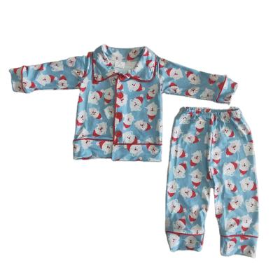 China Baby Boy and Girl Christmas Formal Clothes Matching Outfits Santa Button Long Sleeve Spring Blue Family Kids Two Piece Pajamas for sale