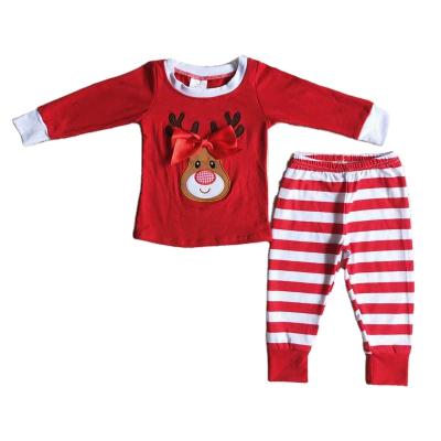 China Baby Boy and Girl Formal Clothes Matching Family Outfits Red Pink Striped Antlers Long Sleeve Spring and Autumn Kids Two Piece Pajama for sale