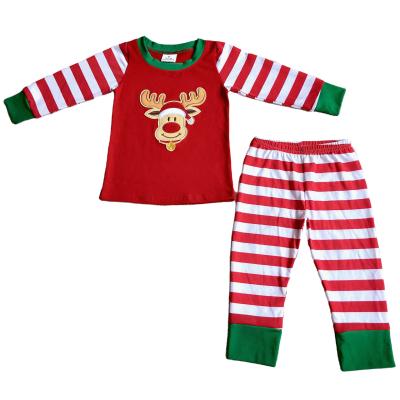 China Formal Toddler Babies Fall Long Sleeve Winner Pink Deer Head Stripe Print Tops With Pants Cute Girl Pajamas Kids Wear Costume for sale