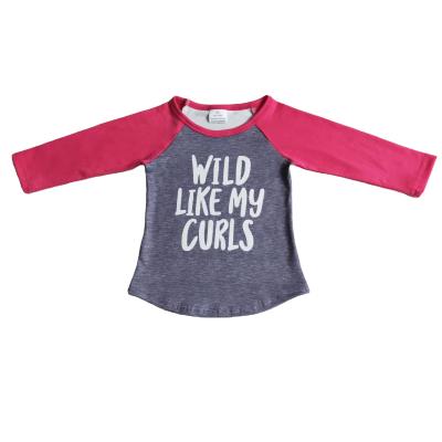 China Formal Kids Autumn Long Sleeve Top Clothes Gray Colors Top Wild Like Toddler Babies My Curls Print Boutique Shirt Clothes for sale