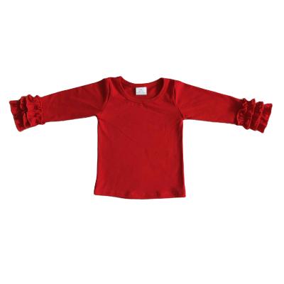 China Red Colors Lace Print Autumn Long Sleeve Top Clothes Kids Toddler Kids Clothes Formal Boutique Shirt Top Clothes for sale