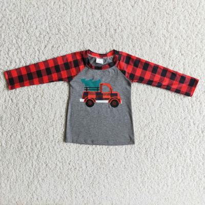 China Formal Baby Boy Clothes Dark Gray Long Sleeve Top With Truck Cartoon Pattern for sale