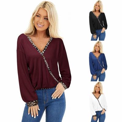 China Sustainable Wholesale Cotton Polyester Ladies Casual Tops Printed Long Sleeve T Shirts Women for sale