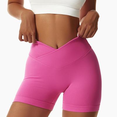 China Breathable Custom Workout Yoga Wear Womens Scrunch Butt Shorts Athletic Jogger Running V-Waist Biker Sports Shorts for sale