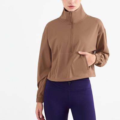 China Breathable Luxury Women Loose Fit 1/4 Zip Athleisure Sport Workout Yoga Jacket for sale