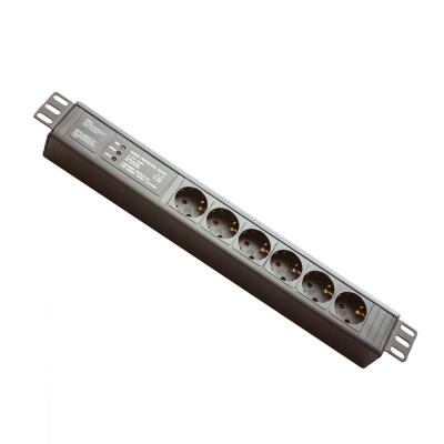 China Durable 6 Ways Horizontal PDU Germany Socket With 2m Power Cable For Rack Mount for sale