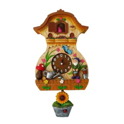 China Europe Resin Home Decorative Gnomes Garden Artificial Wall Hanging Clock Craft for sale