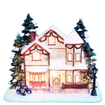 China Custom Welcomed Europe Poly-resin Christmas Village House Decoration With LED Light for sale