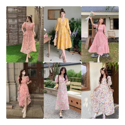 China 2023 Anti-Static Floral Bohemian Floral V-Neck Sundress Vintage Sundress Summer Women's High Slit High Slit Dresses Various Inventory for sale