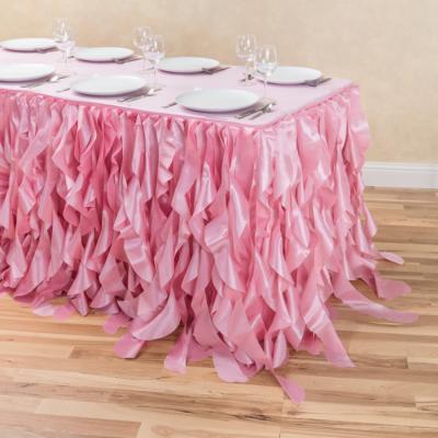 China Polyester Waterproof Table Cloth Beautiful Banquet Decorated Light Pink Wedding Table Skirts For Rectangle Tables for sale