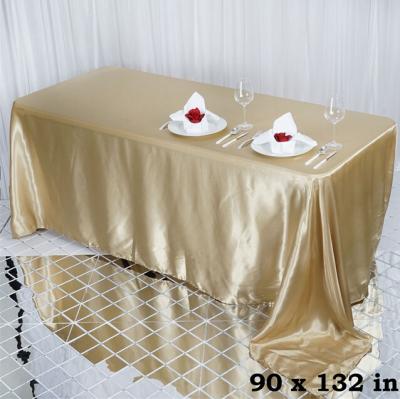 China Oilproof High Quality Fancy Elegant Satin Gold Tablecloth Luxury Rectangular Wedding Decoration for sale