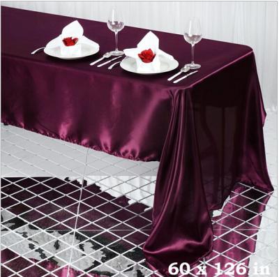 China Oilproof Luxury High Quality Satin Burgundy Soft Hemming Satin Wedding Tablecloth for sale