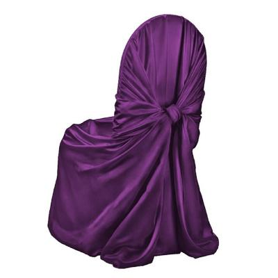 China Leisure High Quality Fancy Universal Satin Purple Chair Covers Luxury Banquet Party Chair Covers for sale