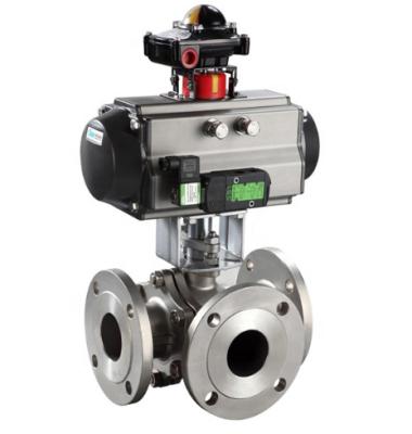 China General 3 Ways Pneumatic Actuator Flange Ball Valve for sale