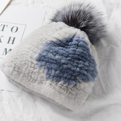 China Comfortable Good Quality Winter Women Real Fur Knitted Hat Winter Rabbit Color Warm Hat for sale