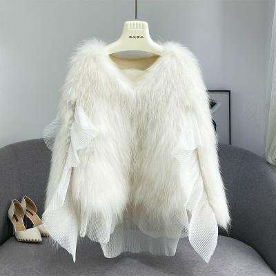 China Wholesale Anti-wrinkle good quality women raccoon fur jacket winter real knitted girls raccoon fur coat for sale