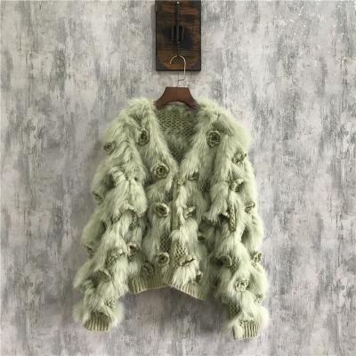 China 2021 Winter Women's Elegant V-neck Anti-wrinkle Real Fox Fur Knitted Coat New for sale