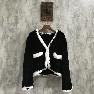 China Latest Design Anti-wrinkle Real Woven Coats Winter Warm Knitted Rabbit Fur Coat For Women for sale