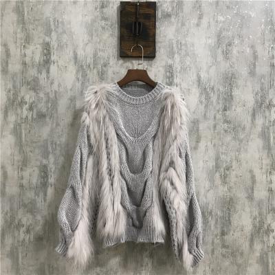 China Anti-wrinkle women sweater high quality fur knitted sweater real raccoon fur knit sweater for sale