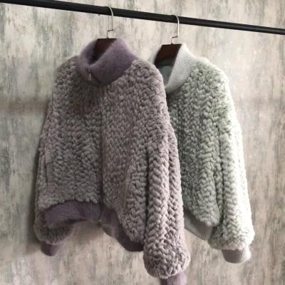 China High Quality Knitted Women's Rex Rabbit Fur Jacket For Thick Fur Outerwear Anti-wrinkle Winter for sale