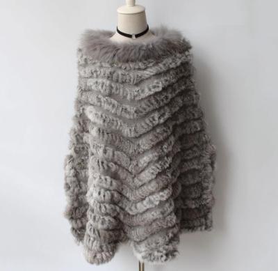 China Anti-wrinkle fashion style capes female party shawl hand knitted raccoon fur trim ladies fashion rabbit fur shawl for sale