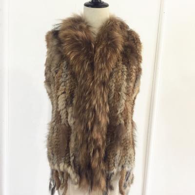 China Breathable Women Fashion Fur Invest Real Rabbit Fur Raccoon Fur Collar Vest Winter Warm Vest for sale