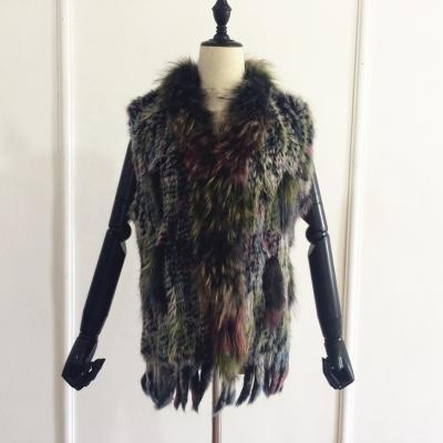 China Factory Wholesale Breathable Rabbit Fur Vest Raccoon Dog Fur Collar Knitted Women Real Fur Vest for sale