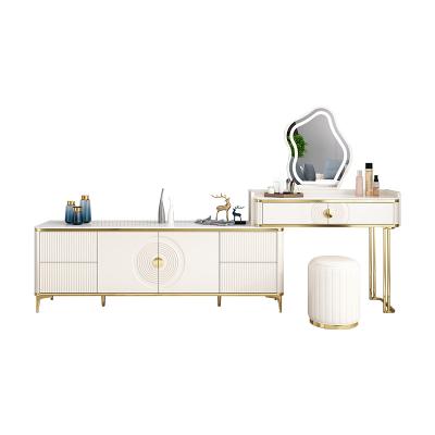 China (Size)Adjustable Wooden Bedroom Furniture With LED Makeup Mirror Multi Drawers Vanity Mirrored Dressing Table for sale