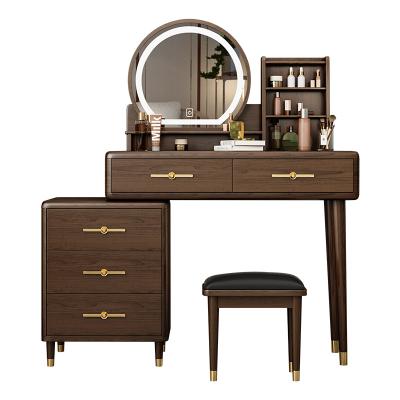 China New Model Assembly Required Solid Wood Frame Vanity Dresser With Smart LED Mirror And Metal Handle Dressing Table For Bedroom for sale