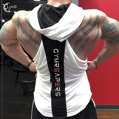 China Popular Quick Dry Hooded Men's Elastic Wicking Vest Breathable Sleeveless Moisture Fitness Fitness T-shirts For Gym Workout for sale