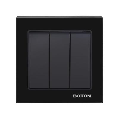 China BOTON 3 Gang Switch Recessed Black Glass British Standard Wall Switch 86X88MM for sale