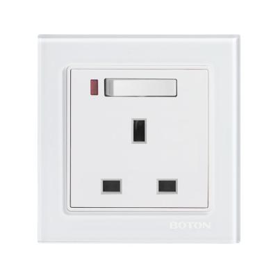 China G9 Glass Series 13A Switched Socket With White Glass Lamp Switch British Standard Wall Switch 86X88MM for sale