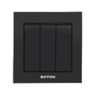 China BOTON 3 Gang Switch Aluminum Panel Wall Switch British Standard Double Pole Recessed Socket G9AB008 for sale