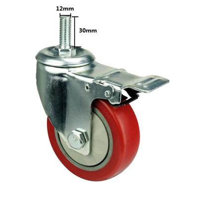 China Swivel With Brake Ready To Ship In 3inch Running Red PVC Caster M12 Threaded Stem Wheels Swivel Trolley Shopping Cart Locking Wheels for sale