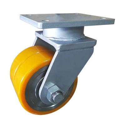 China Super Heavy Duty PIVOT WBD Twin Wheel Caster 2 Ton Steel Core PU Swivel Caster for sale