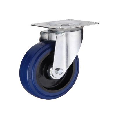 China Trolley Wheels Flat Industrial Heavy Duty Lock Castor Free European Type Elastic Rubber Wheels 8 Inch For Industrial Casters for sale