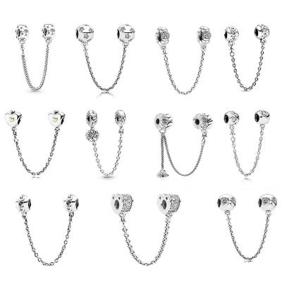 China FASHIONABLE Hot Sale 925 Sterling Silver Zircon Safety Charms Chain Bead Fit Original DIY Bracelets Women Charms Dangle Wholesale for sale