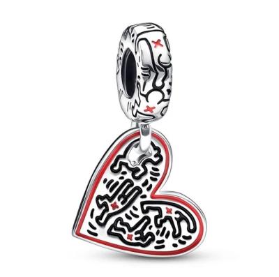 China CLASSIC Charms 925 Sterling Silver Walking Heart Line Art People Barking Dog Love Charm Fit DIY Bracelet Heading Women for sale