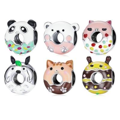 China TRENDY 925 Sterling Silver Lovely Animal Panda Bear Kitty Cat Bee Piglet Sloth Owl Donut Bead Enamel Charm For Jewelry Making DIY for sale