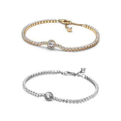 China Wholesale FASHIONABLE Gold Cubic Zircon Bracelet 925 Sterling Silver Pave Round Stone Tennis Halo Chain Bracelet For Women Jewelry Gift for sale