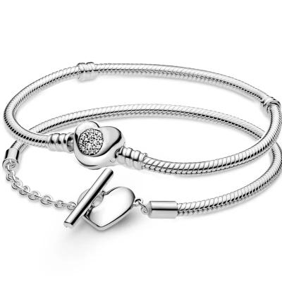 China Fashionable DIY 925 Sterling Silver Diamond Snake Bone Chain Bracelet European Female Charm Pendant Jewelry for sale