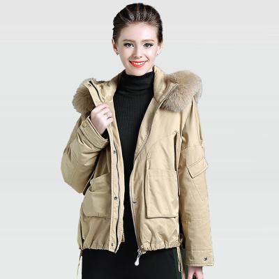 China Waterproof 2020 winter warmest detachable liner waist cord lace up large warm fox fur collar down parka for sale