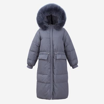 China Waterproof 2020 new arrival fashion solid color natural fur hooded big real thickened above knee down parka for sale