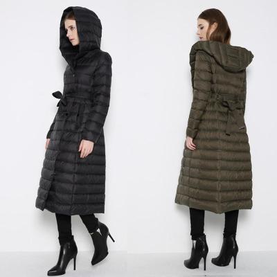 China OEM raincoat plus size winter plain color light weight women long padded down coat for winter for sale